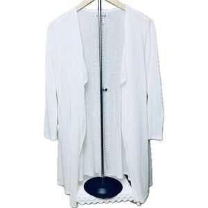 NWT Nanette Lepore XL Lightweight Summer Sweater Open Cardigan Linen White Beach